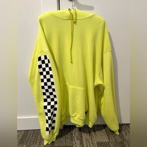 Aviator Nation hooded sweatshirt XL neon yellow check summer beach athleisure